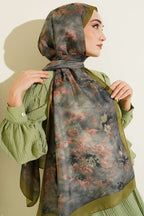 Floral Batik Desen Şal Zeytin Yeşili