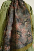 Floral Batik Desen Şal Zeytin Yeşili