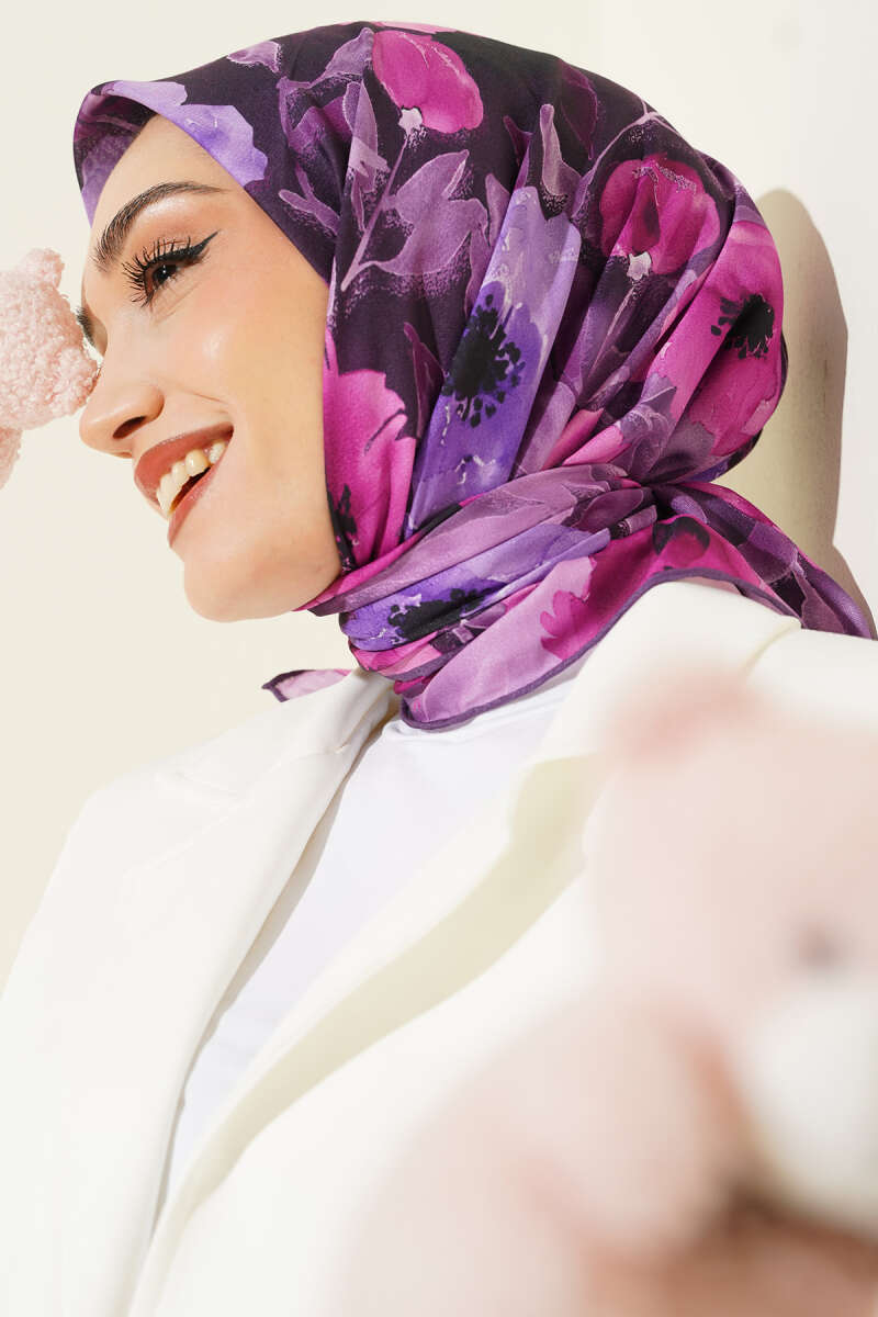 Flowers Desen Demore Eşarp Menekşe
