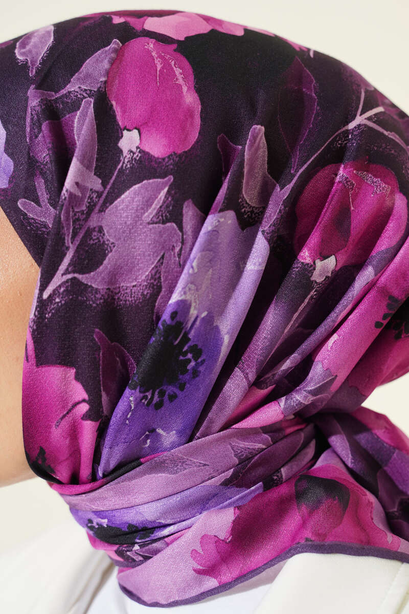 Flowers Desen Demore Eşarp Menekşe