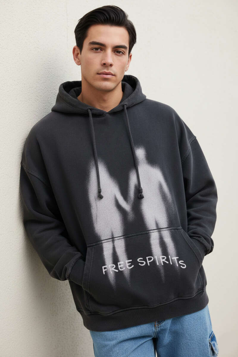 Free Sprit Baskılı Oversize Erkek Sweatshirt