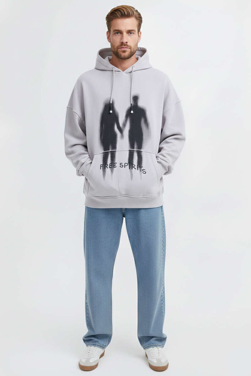 Free Sprit Baskılı Oversize Erkek Sweatshirt