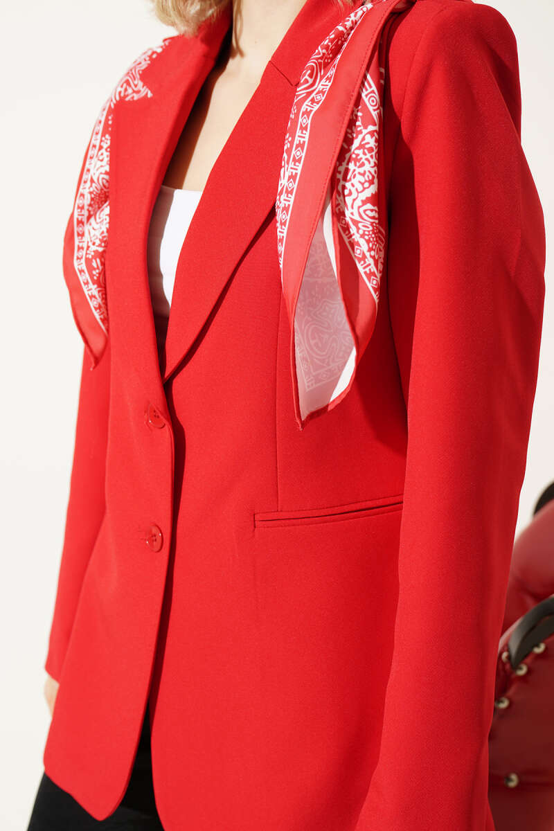 Fular Detaylı Blazer Ceket Kırmızı