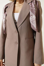 Fular Detaylı Blazer Ceket Vizon