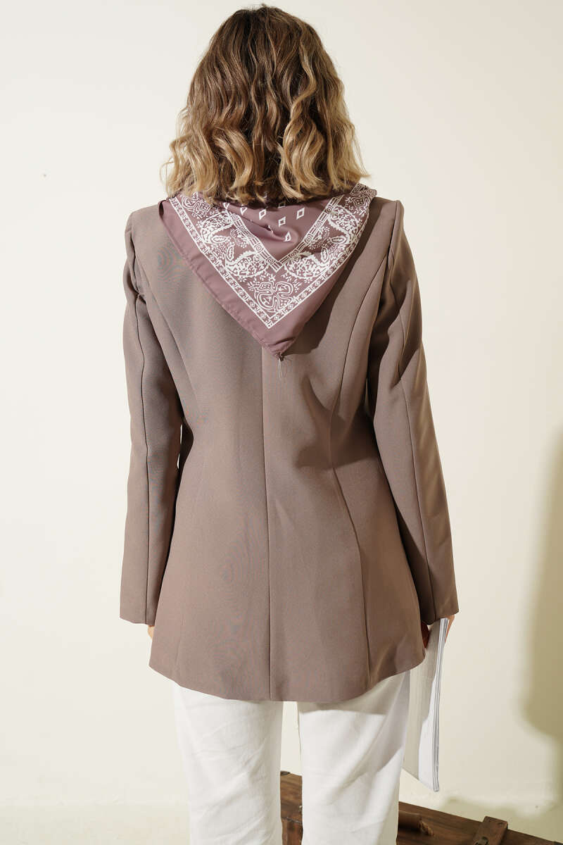 Fular Detaylı Blazer Ceket Vizon