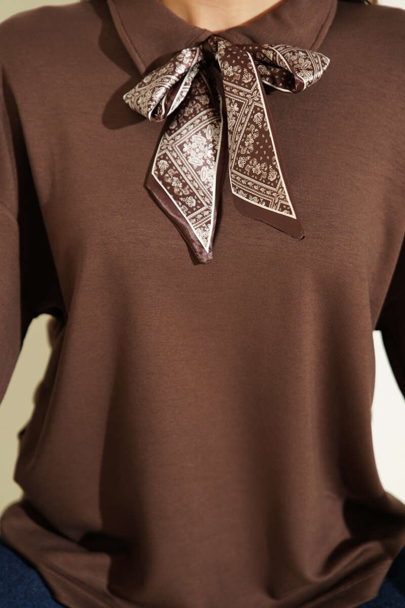 Fularlı Gömlek Yaka Loyşa Sweatshirt