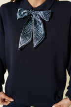 Fularlı Gömlek Yaka Loyşa Sweatshirt Lacivert