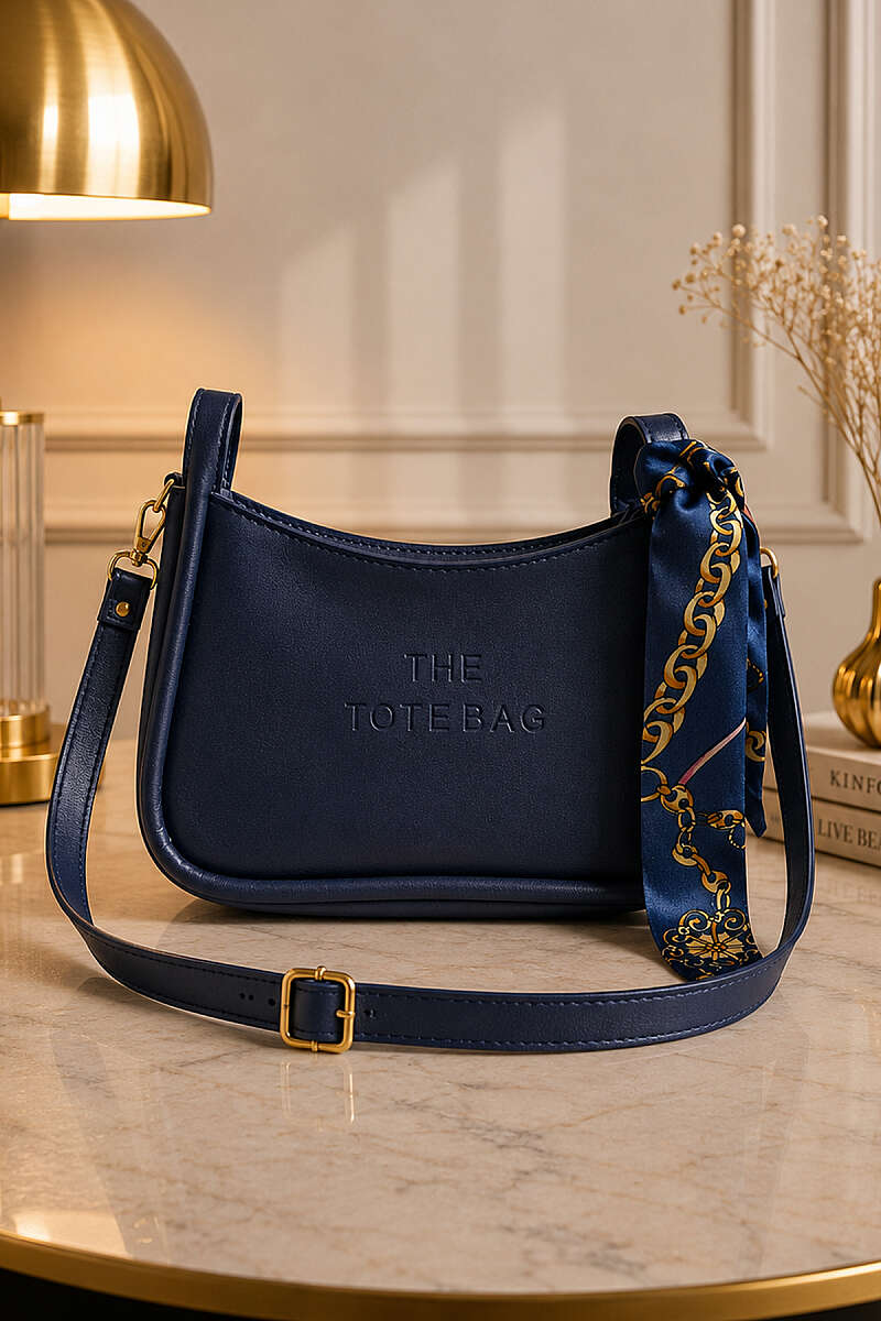 Fularlı The Tote Bag Yazılı Çanta Lacivert