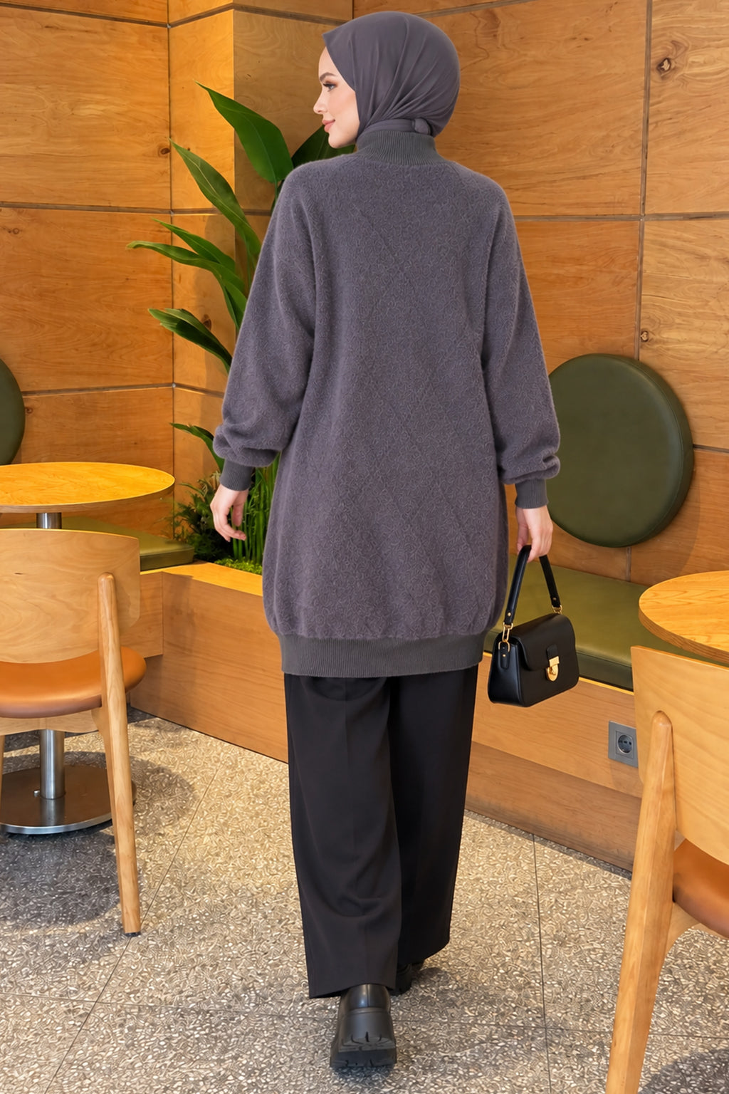 Baklava Patterned Buttoned Bearded Cardigan Burgundy