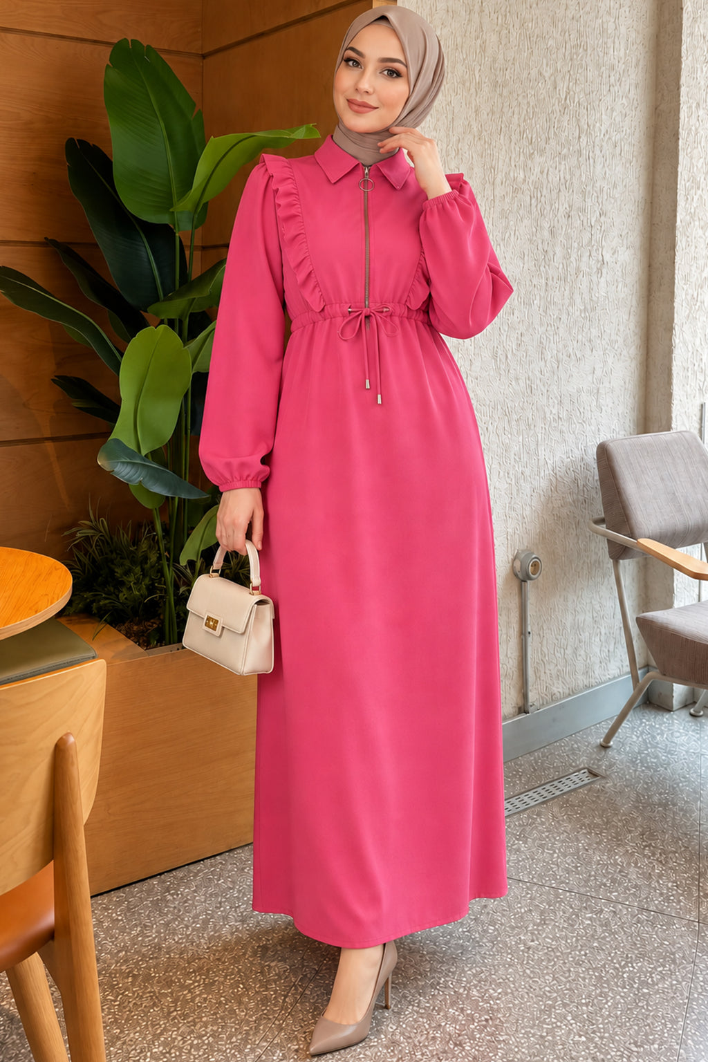 Front Ruffle Zipped Dress
