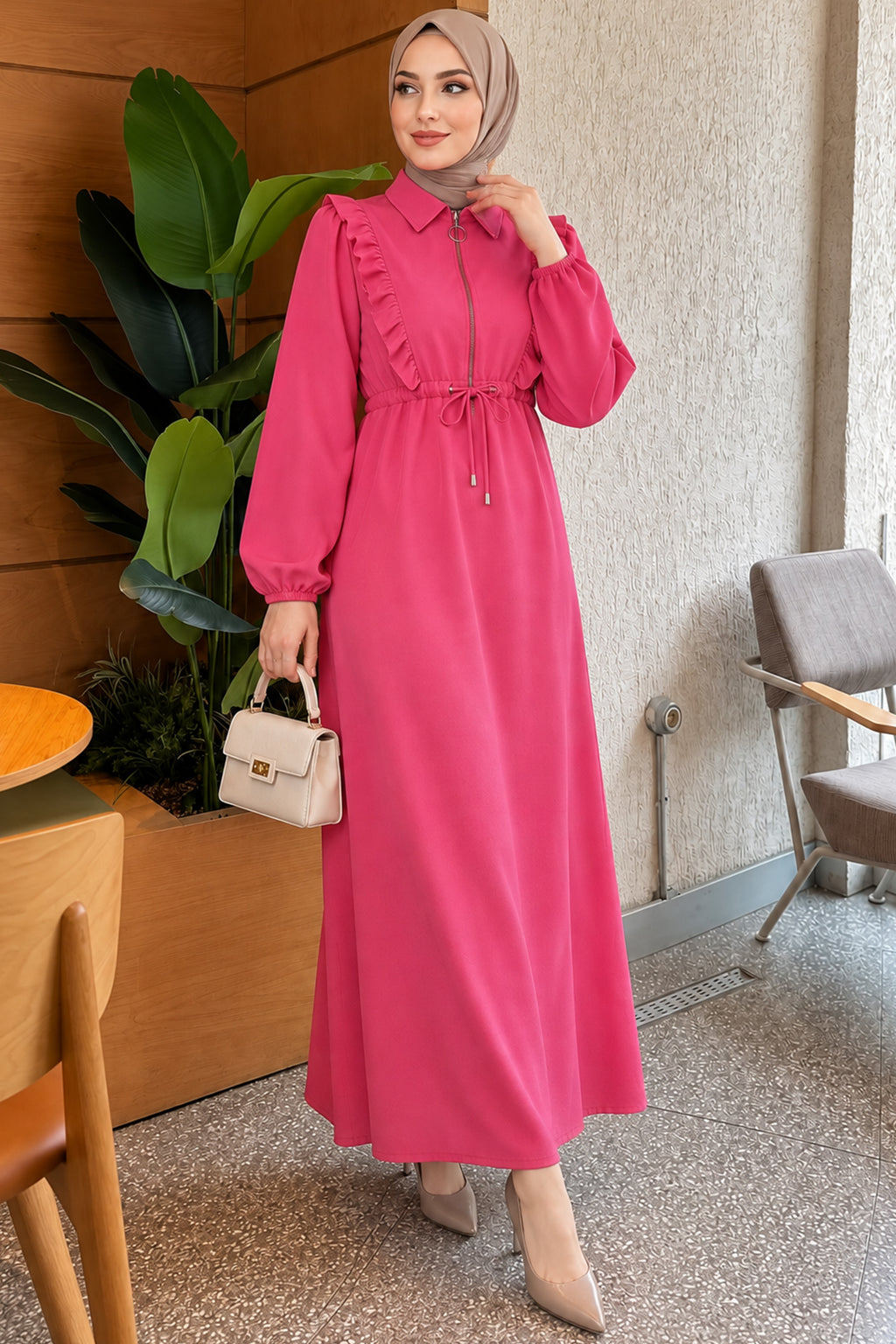 Front Ruffle Zipped Dress