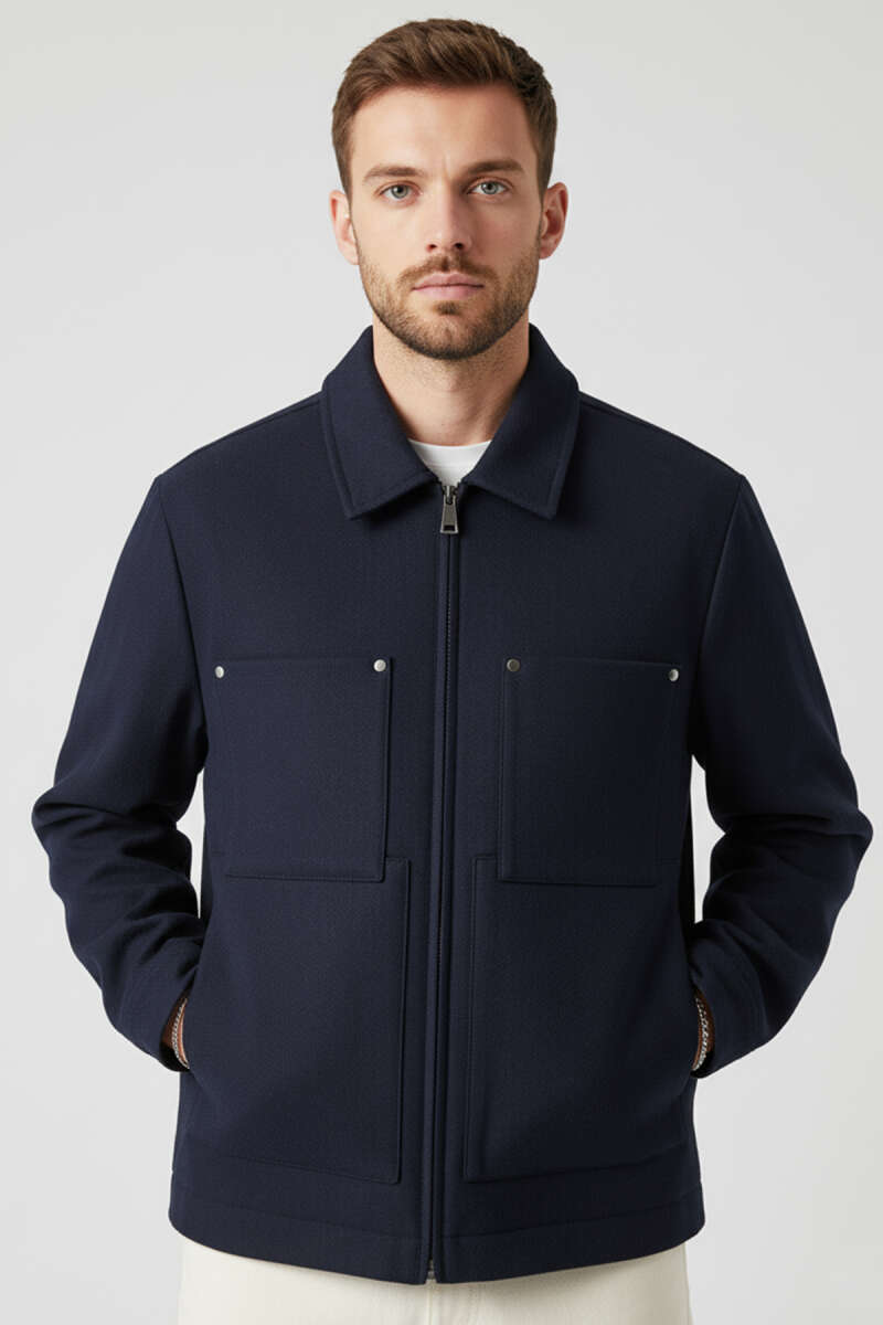 Gabardin Fermuarlı Erkek Ceket