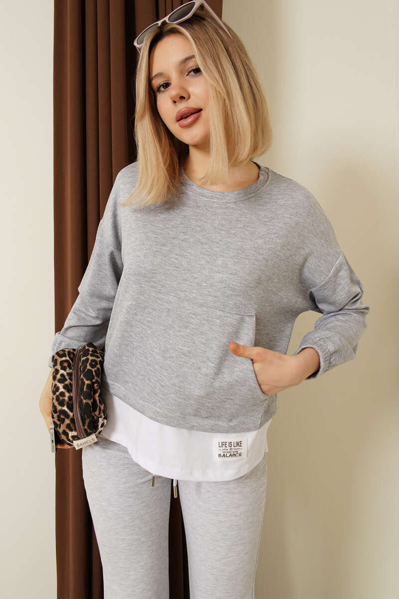 Garnili Armalı Loyşa Sweatshirt Gri