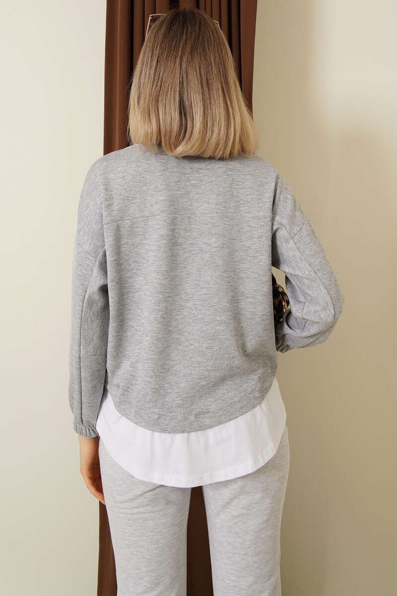 Garnili Armalı Loyşa Sweatshirt Gri