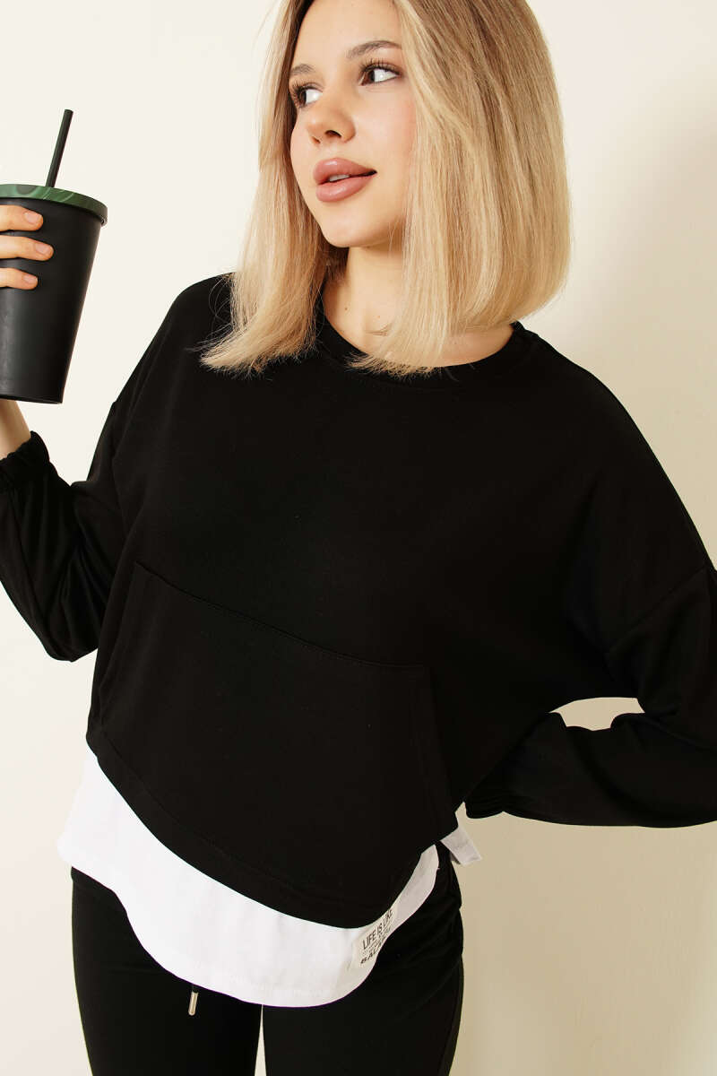 Garnili Armalı Loyşa Sweatshirt Siyah