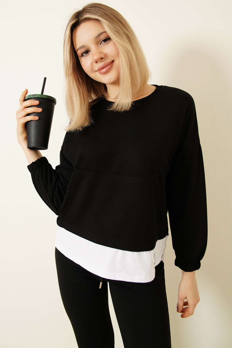 Garnili Armalı Loyşa Sweatshirt Siyah