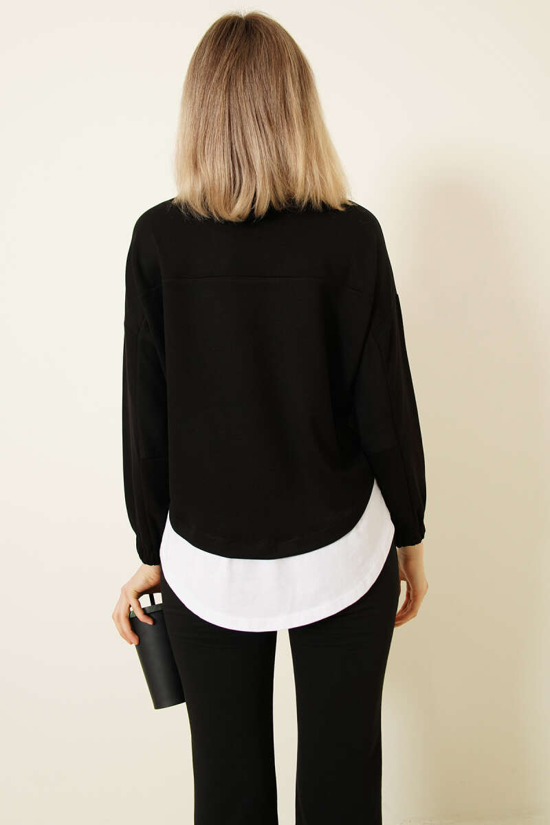 Garnili Armalı Loyşa Sweatshirt Siyah