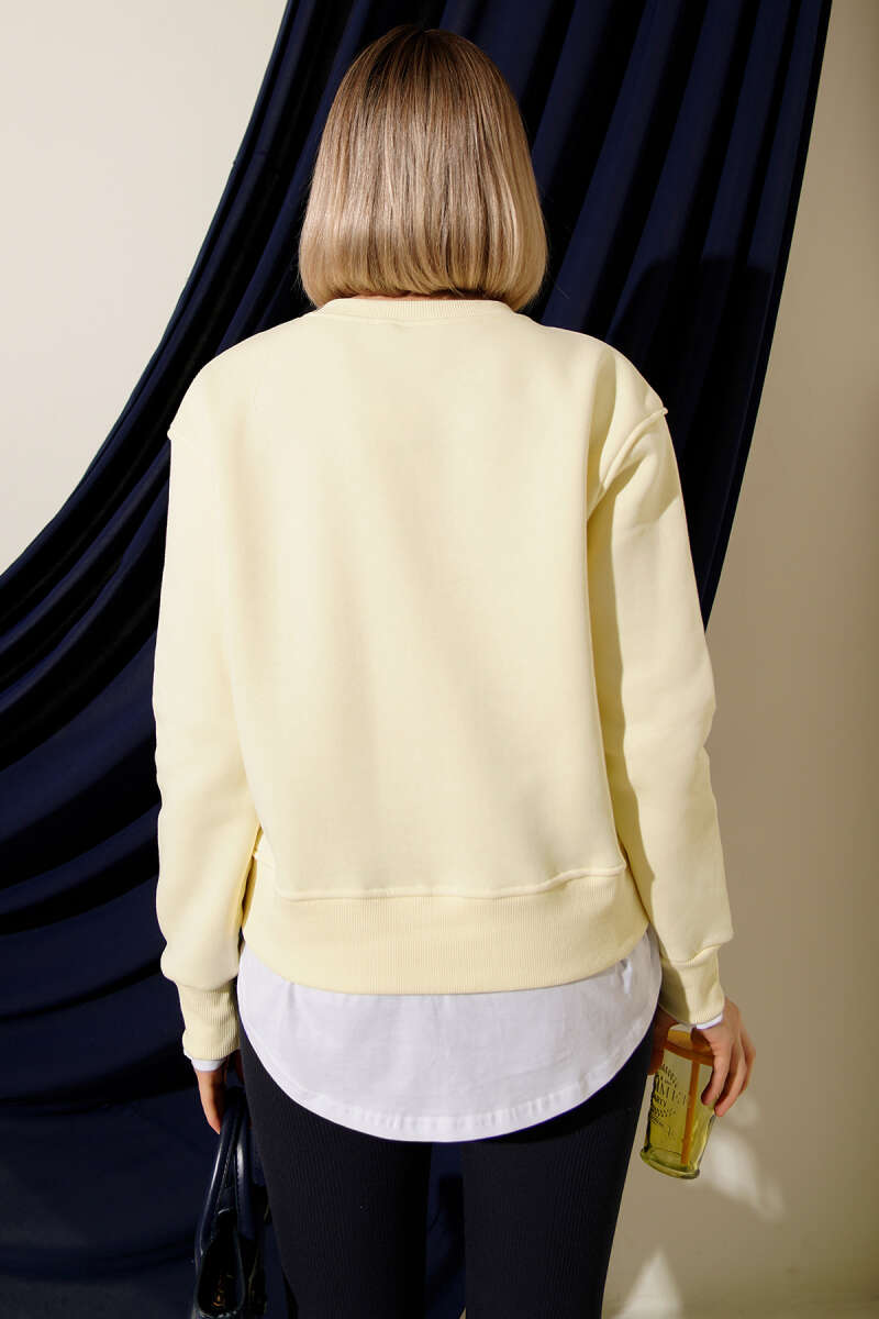 Garnili Bisiklet Yaka Sweatshirt Sarı