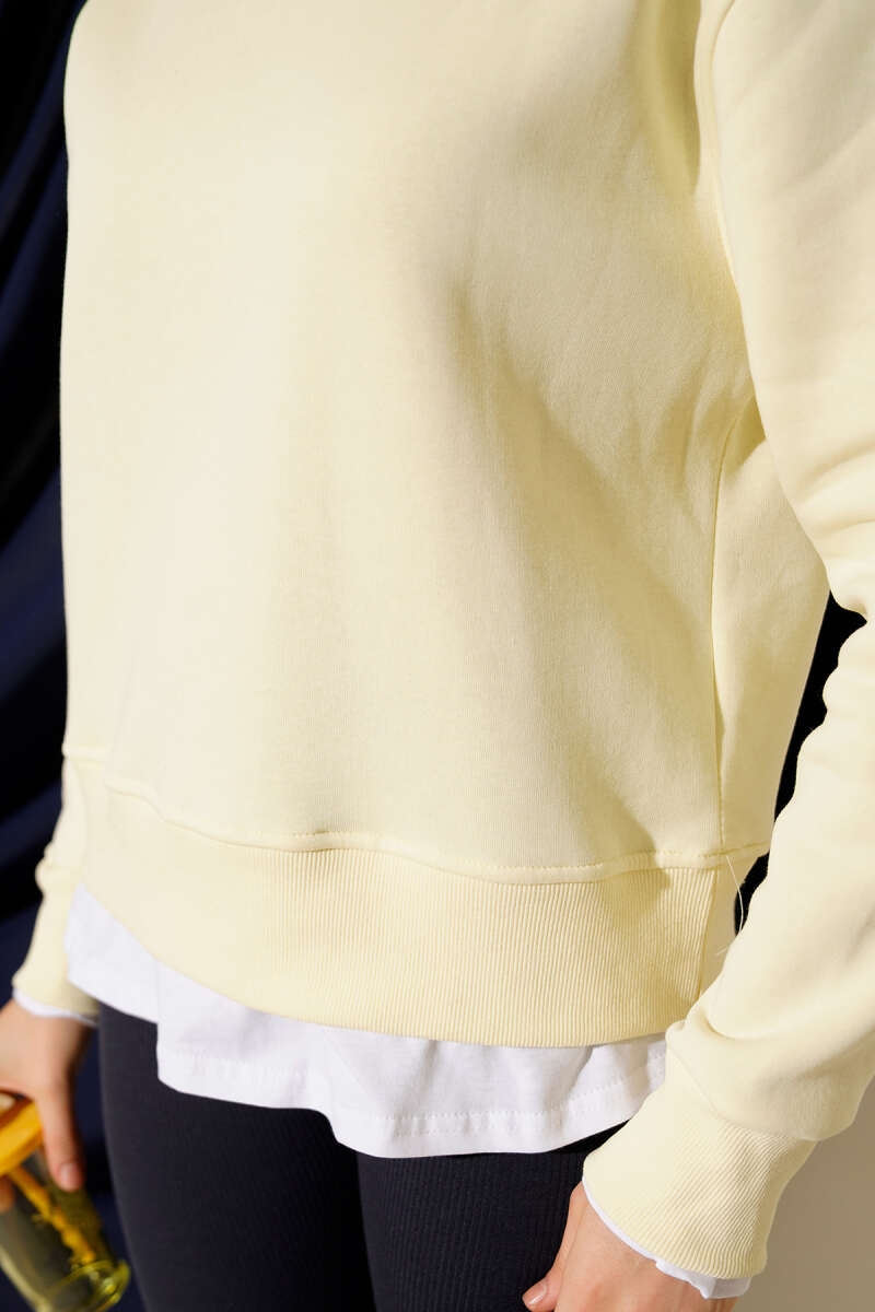 Garnili Bisiklet Yaka Sweatshirt Sarı