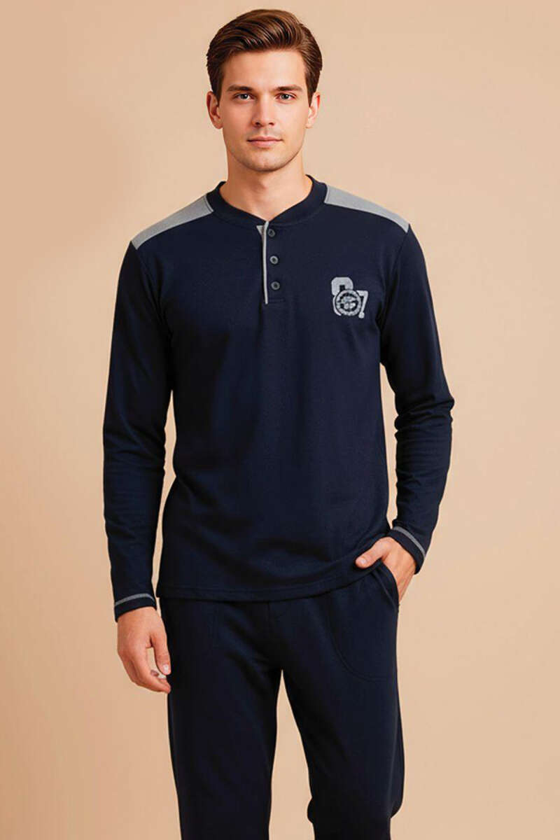 Garnili Düğme Detaylı Polar Erkek Pijama Takımı