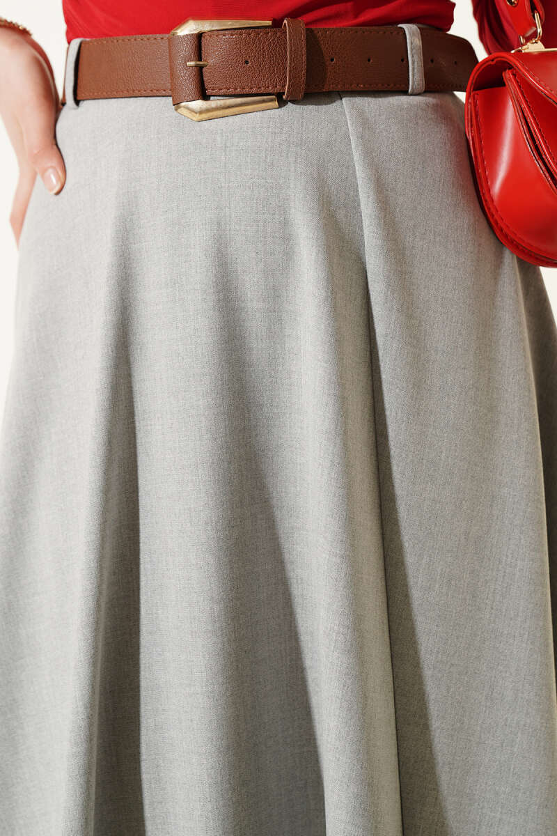 Geniş Kemerli Bel Fermuarlı Etek