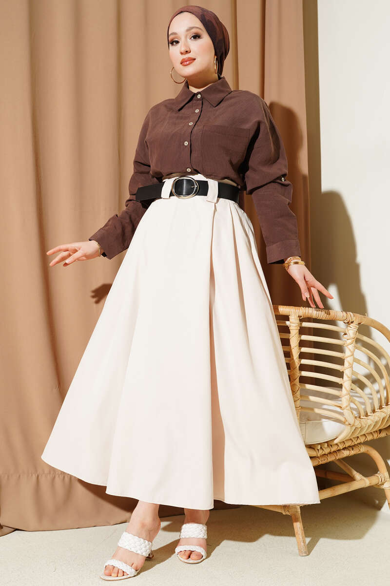 Wide Belted Pleated Tensel Skirt Второстепенное изображение товара