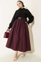 Geniş Kemerli Poplin Etek