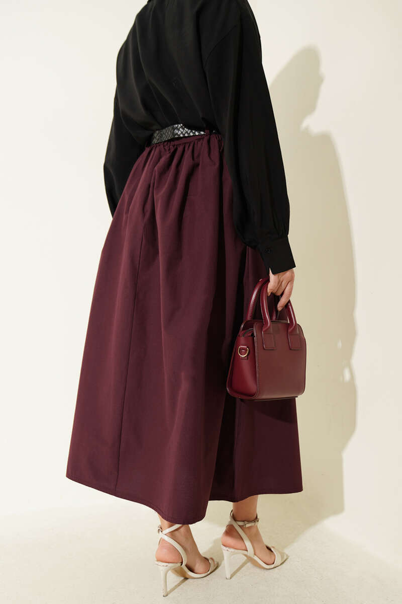 Geniş Kemerli Poplin Etek