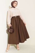 Geniş Kemerli Poplin Etek