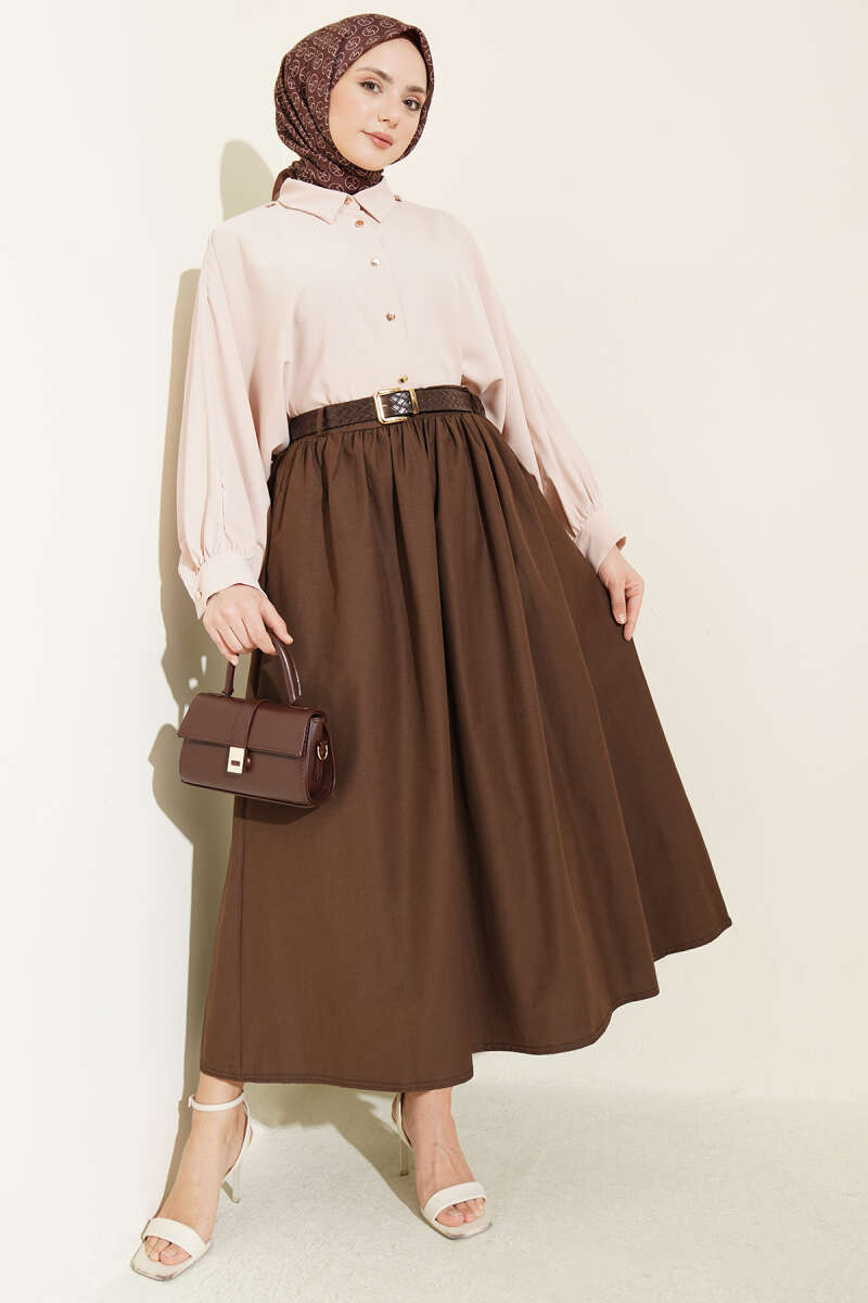 Geniş Kemerli Poplin Etek