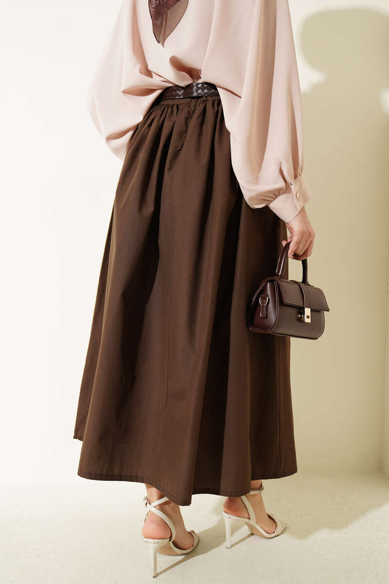 Geniş Kemerli Poplin Etek