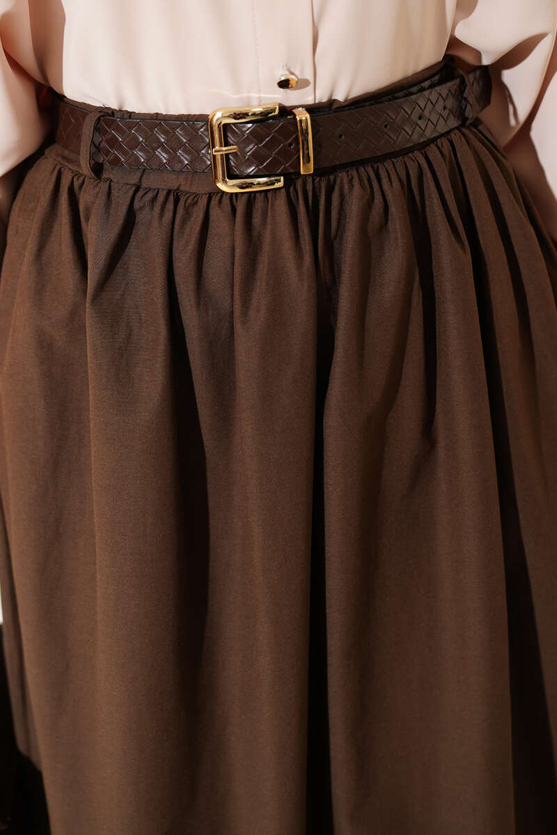 Geniş Kemerli Poplin Etek