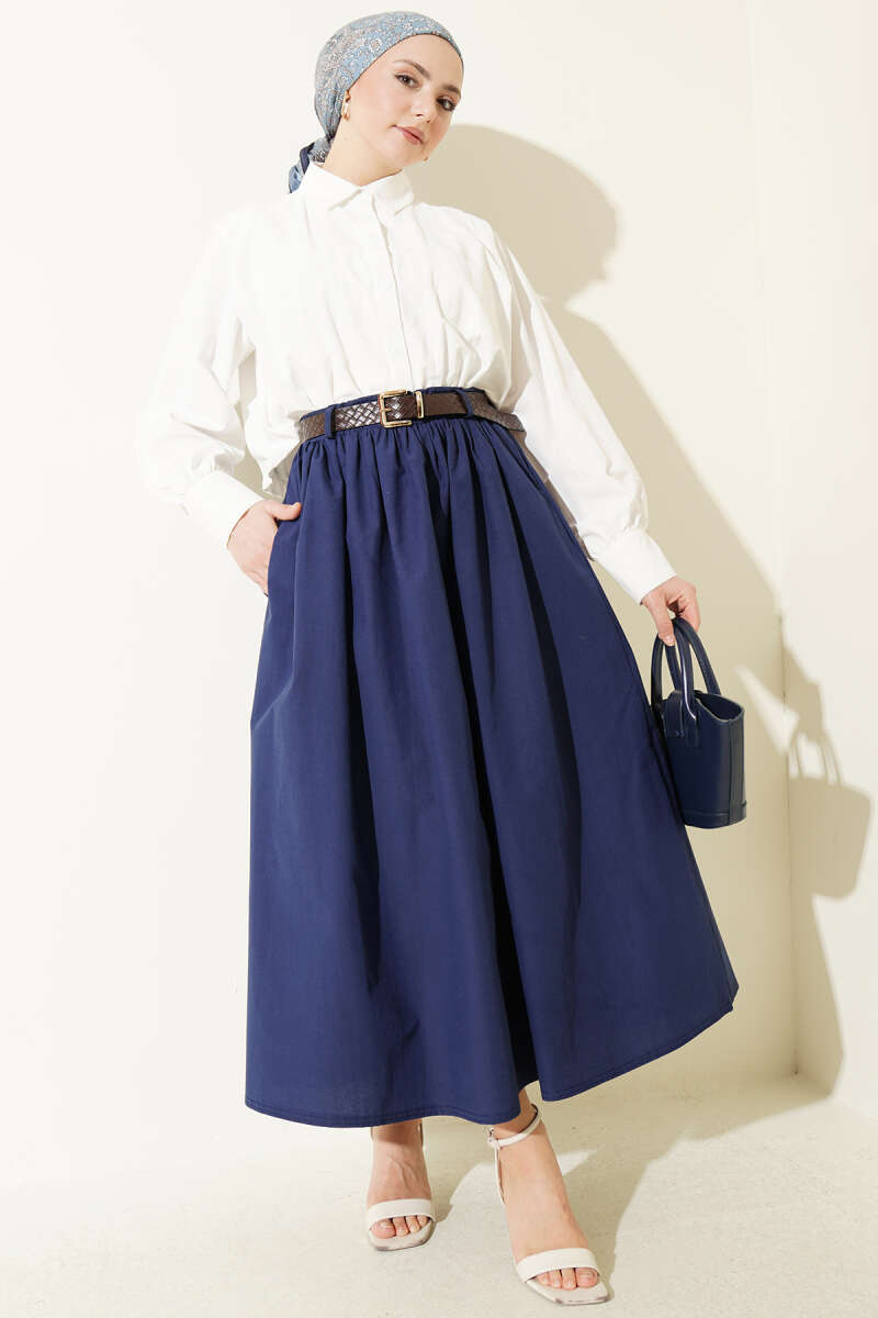 Geniş Kemerli Poplin Etek