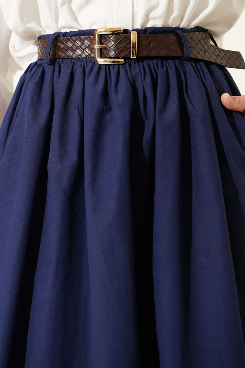 Geniş Kemerli Poplin Etek