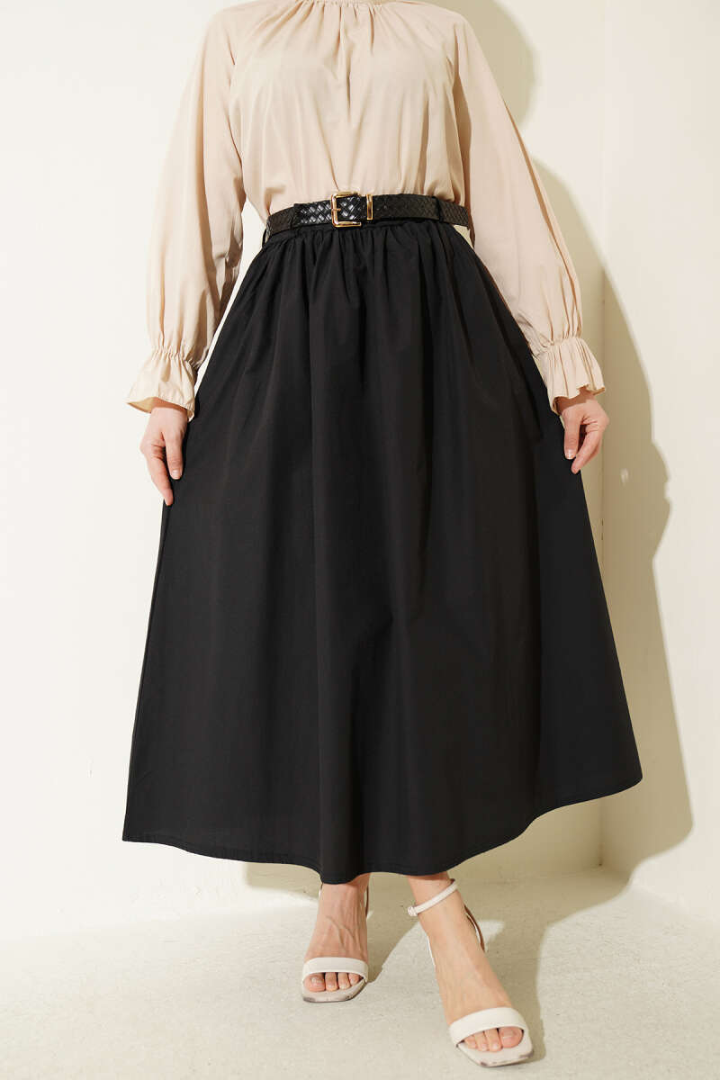 Geniş Kemerli Poplin Etek
