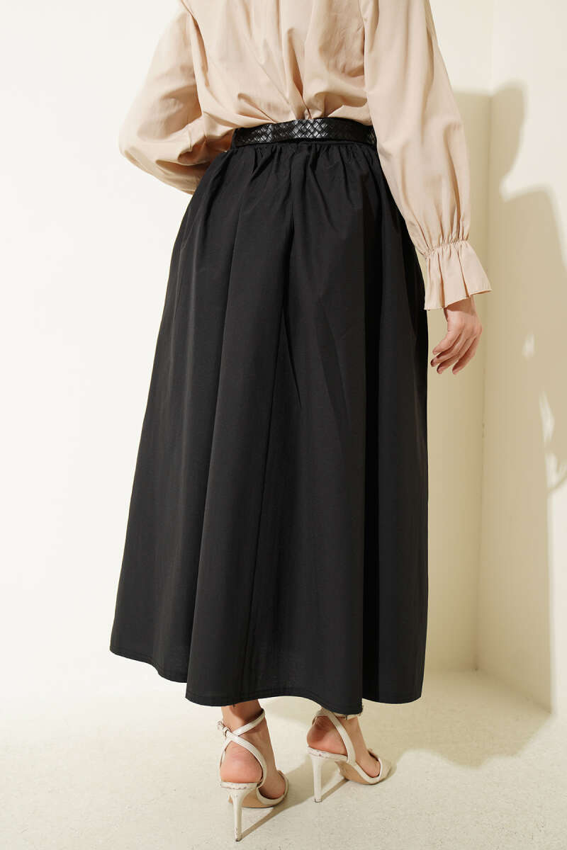 Geniş Kemerli Poplin Etek