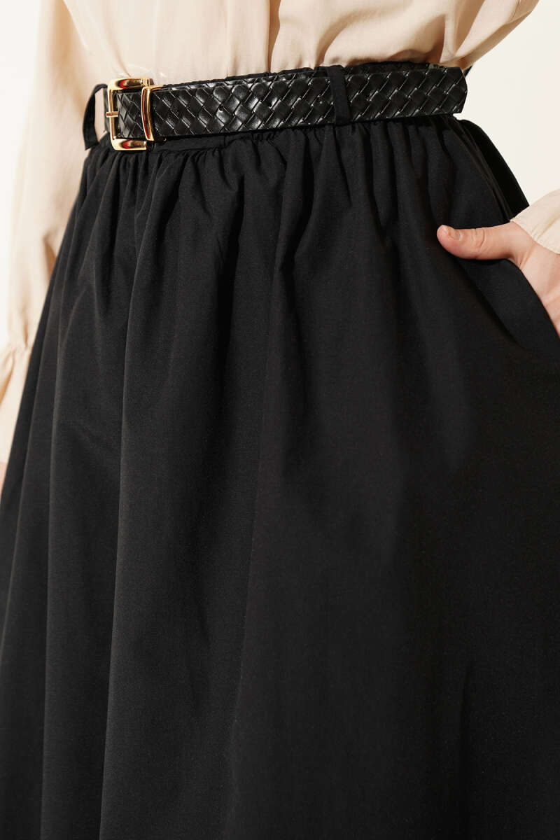 Geniş Kemerli Poplin Etek