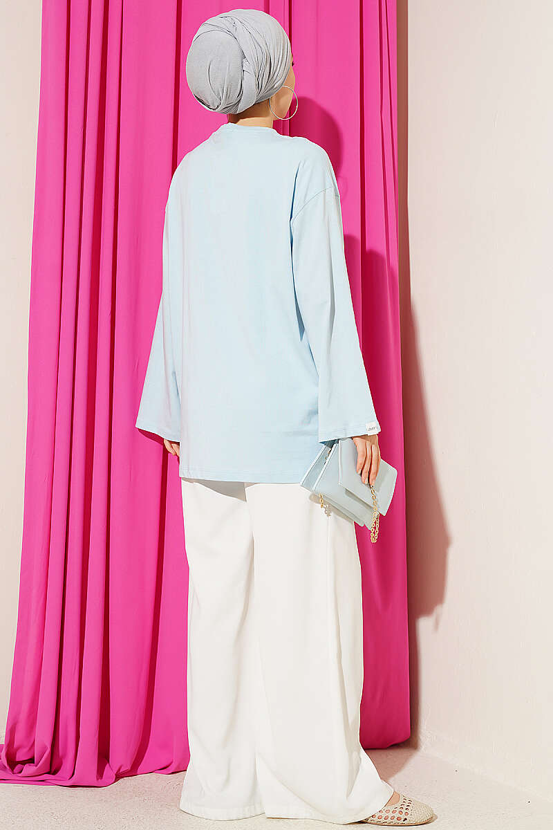 Geniş Kollu Basic Tunik Mavi