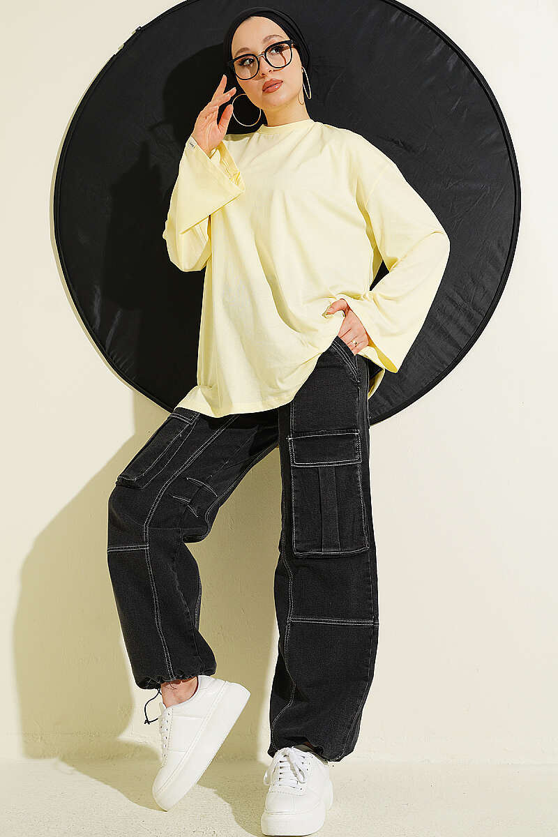Geniş Kollu Basic Tunik Sarı