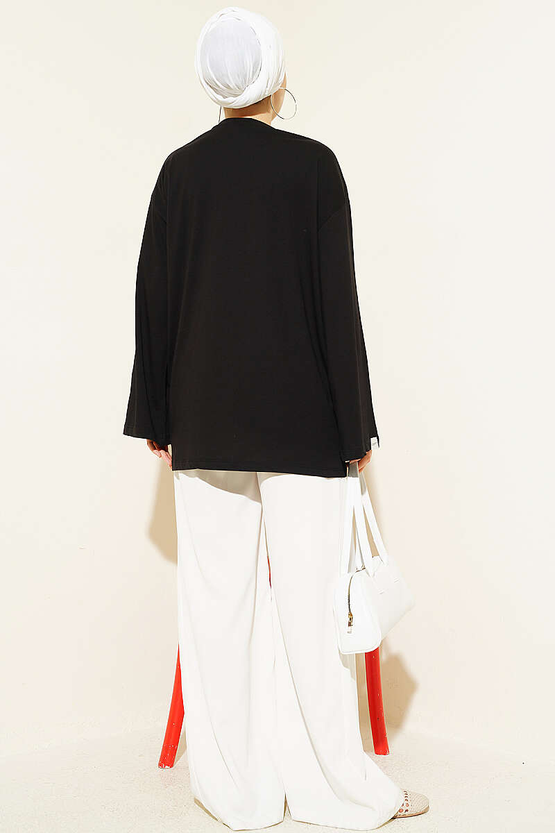 Geniş Kollu Basic Tunik Siyah