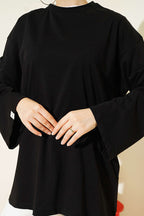 Geniş Kollu Basic Tunik Siyah