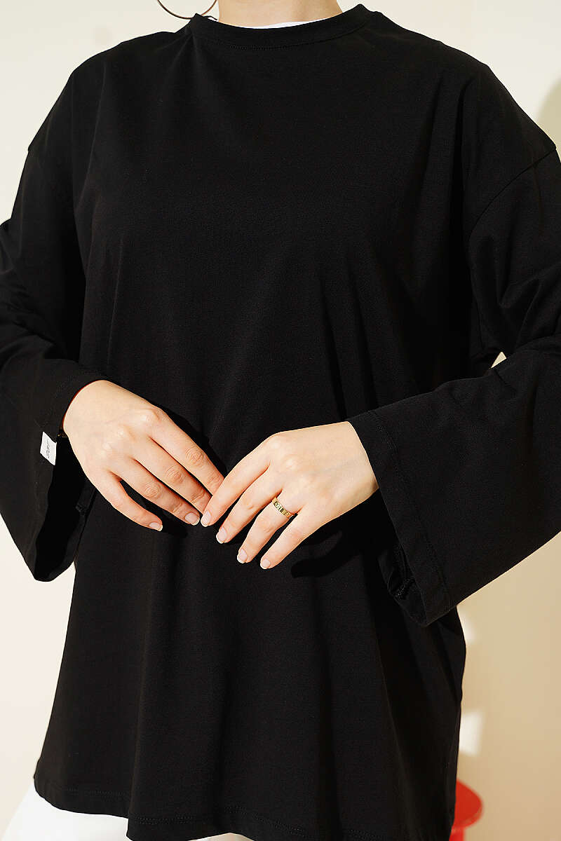 Geniş Kollu Basic Tunik Siyah