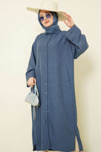 Geniş Kollu Oversize Uzun Gömlek İndigo