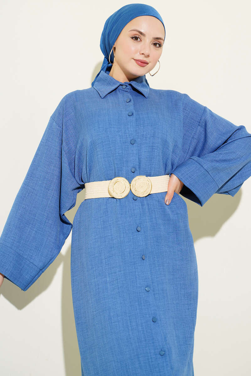 Geniş Kollu Oversize Uzun Gömlek Mavi