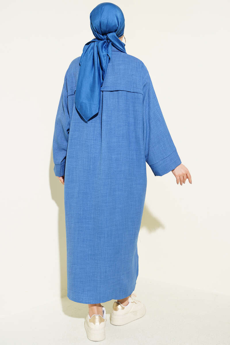 Geniş Kollu Oversize Uzun Gömlek Mavi