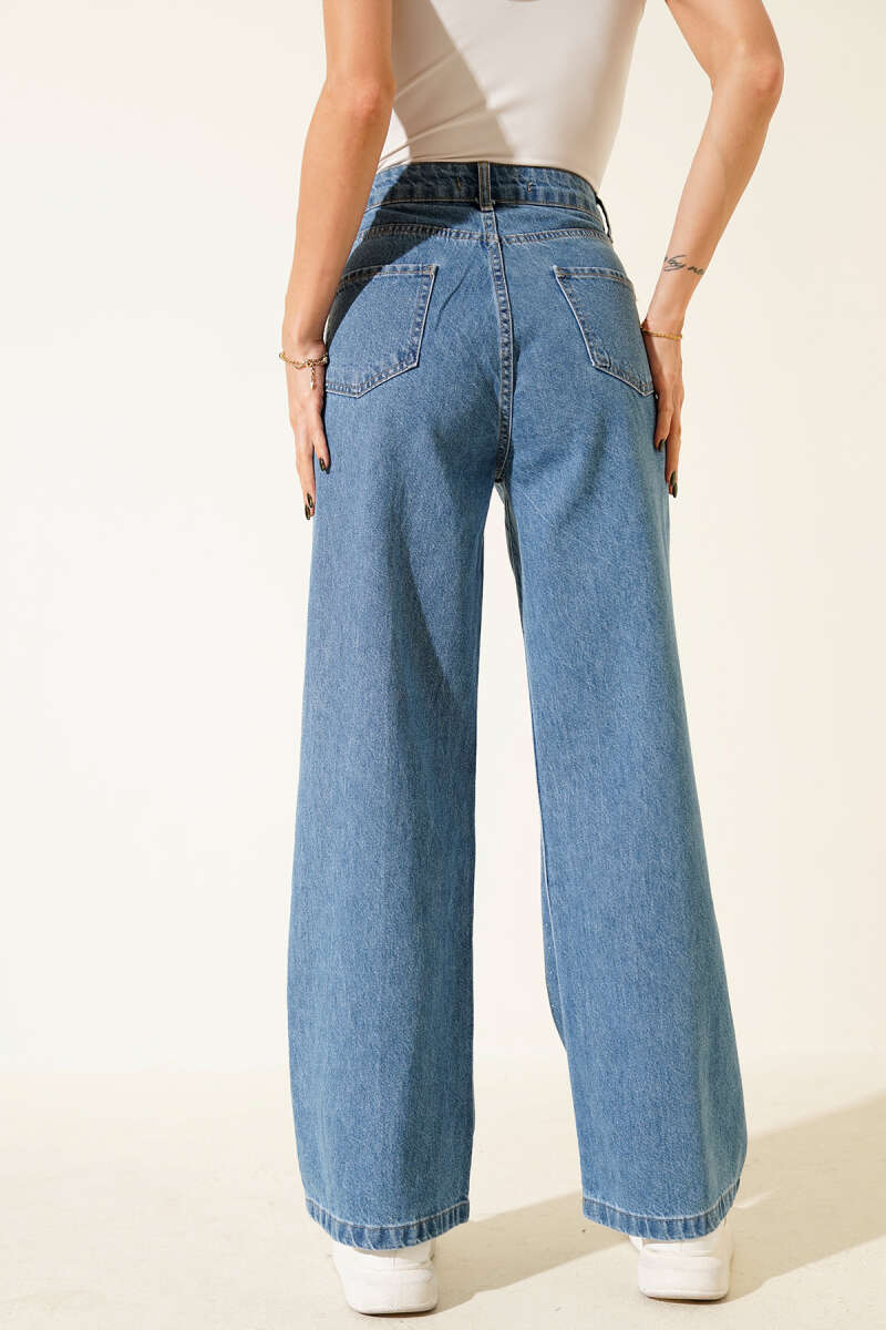 Geniş Paça Mini Taşlı Kot Pantolon