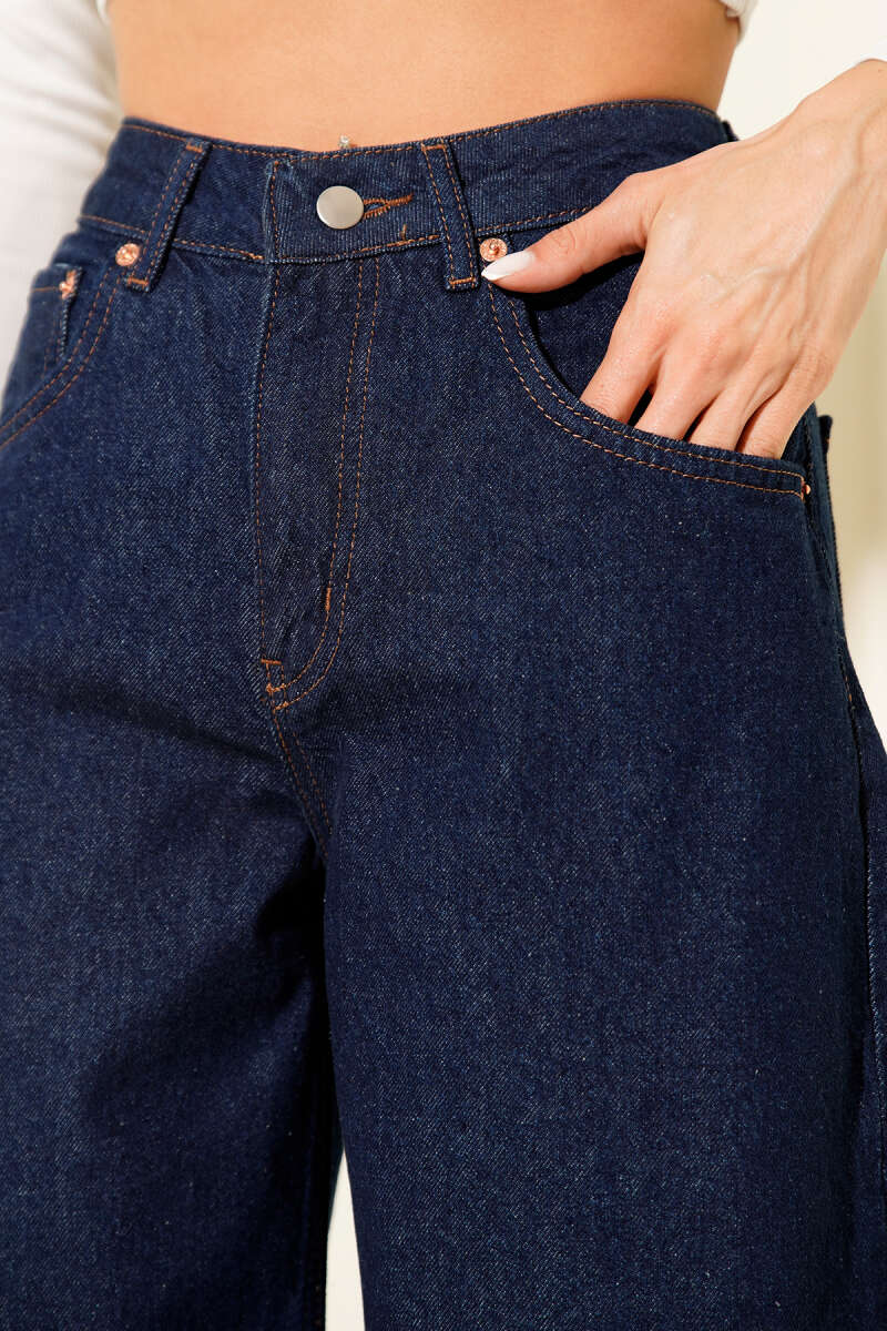 Geniş Paça Palazzo Düğmeli Kot Pantolon