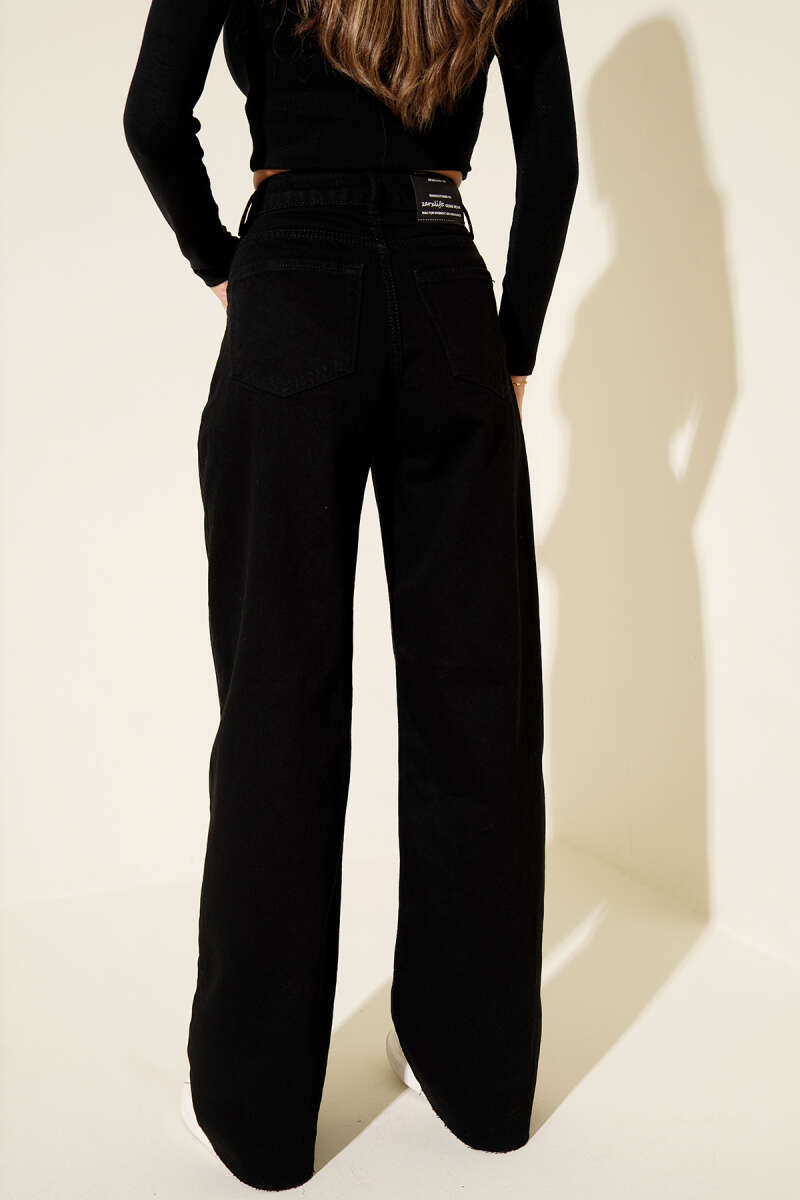 Geniş Paça Palazzo Düğmeli Kot Pantolon