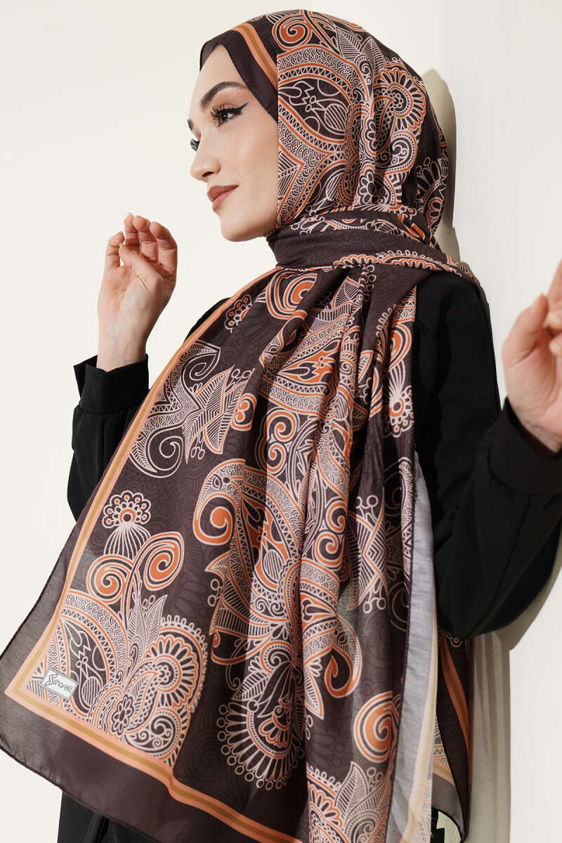Geometrik Paisley Desen Şal Acı Kahve