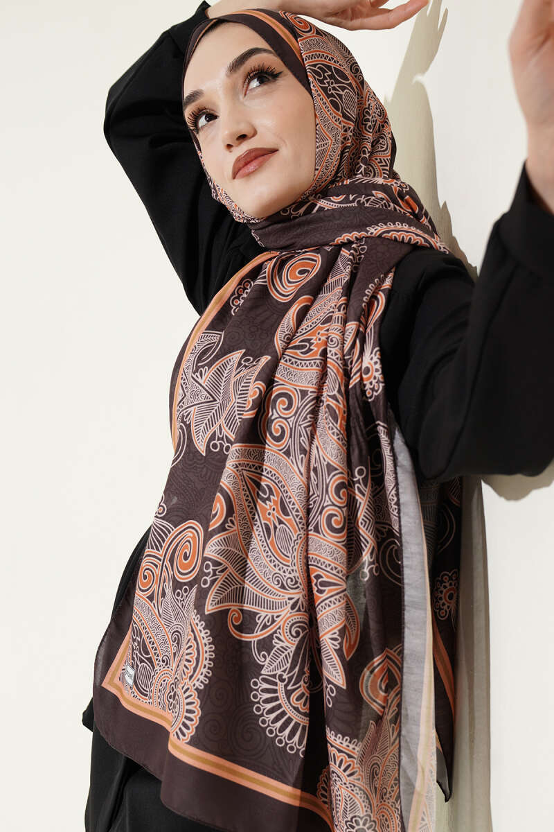 Geometrik Paisley Desen Şal Acı Kahve